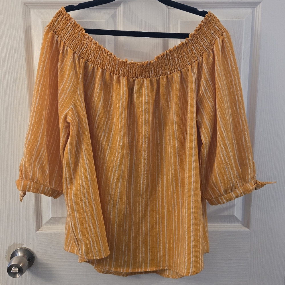 SALE!! Women's Off-Shoulder Striped Top - Yellow